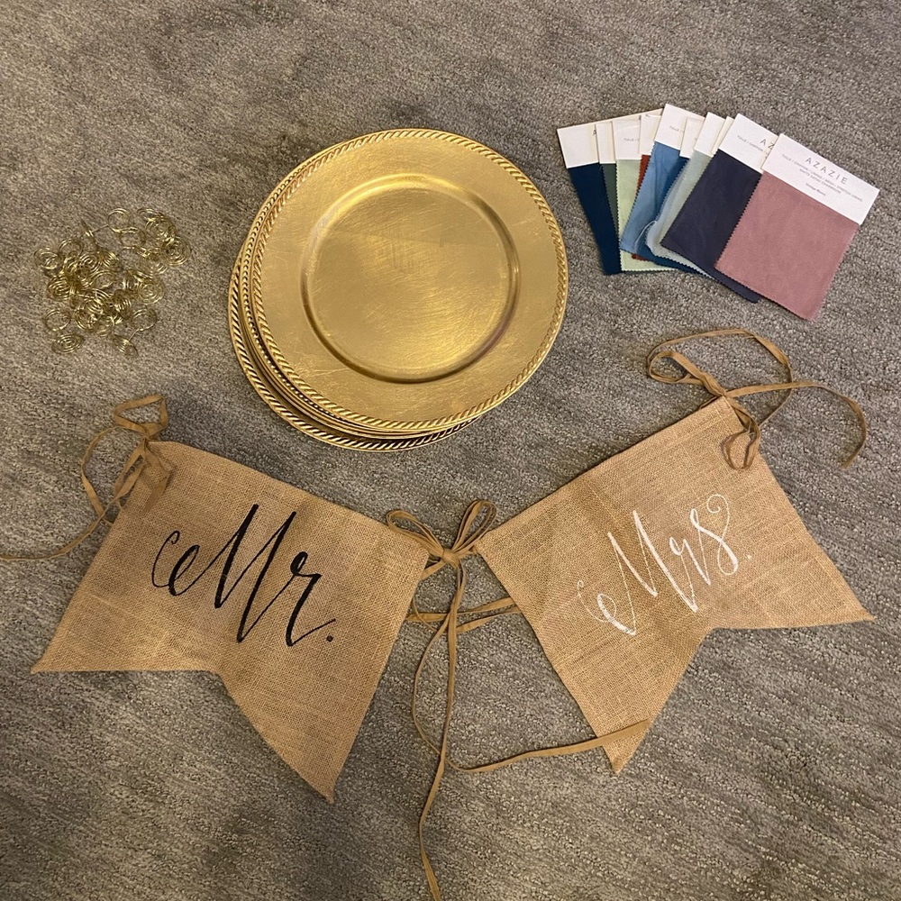Wedding Bundle !! Sign Stands + Charger Plates + Signs + Swatches
